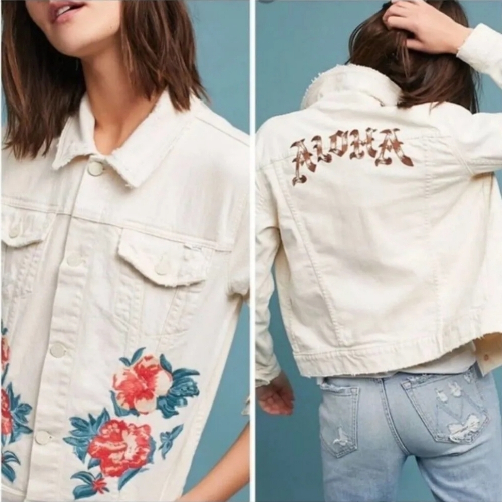 MOTHER The Bruiser Aloha Floral Jean Denim Jacket Size Medium